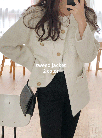 플랫 트위드 jacket (wool 30%)